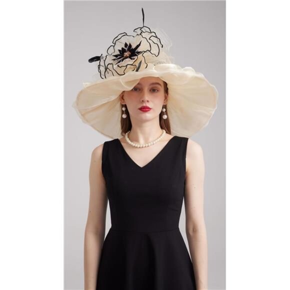 Women's Kentucky Derby Church Dress Hat Stylef-beige - Picture 5 of 7